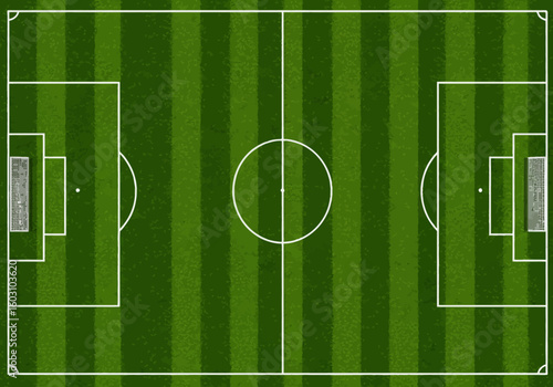 Detailed Overhead View of a Professional Football Pitch with Intricate Field Markings and Goals Ready for Intense Competition