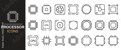 Stylized Processor Icons for Microchips, Cooling Systems, and Computer Hardware
