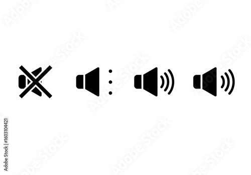 Visual Representation of Sound Volume Levels from Mute to Loudest Sound Indicating Audio Control and Settings on a Digital Interface or Device Screen