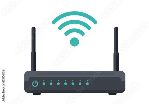 Modern Wireless Router with Dual Antennas Broadcasting a Strong Wi-Fi Signal Representing Internet Connectivity and Digital Communication