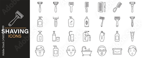 Detailed Icons of Shaving Tools, Razors, and Grooming Products for Web and Apps