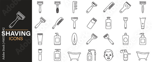 Vector Shaving Icons: Razors, Brushes, and Shaving Accessories for Grooming