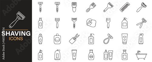 Set of Shaving Icons for Men’s Grooming, Facial Care, and Personal Products