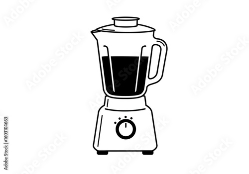 A Detailed Illustration of a Kitchen Blender with Dark Liquid Inside Demonstrating Its Functionality for Smoothies and Sauces