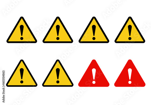 Collection of Warning Symbols Alerting to Potential Hazards and Urgent Situations Requiring Immediate Attention and Careful Consideration