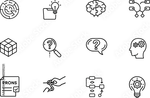 Minimal problem solving and critical thinking icon set for creative logic