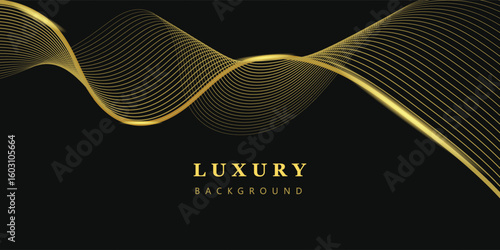 Elegant luxury background featuring abstract golden wave lines on a smooth black surface. Perfect for premium branding, invitations, VIP event design. This vector EPS file offers high-quality detail.