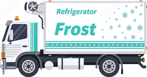 Refrigerated truck for frozen food delivery service vector illustration