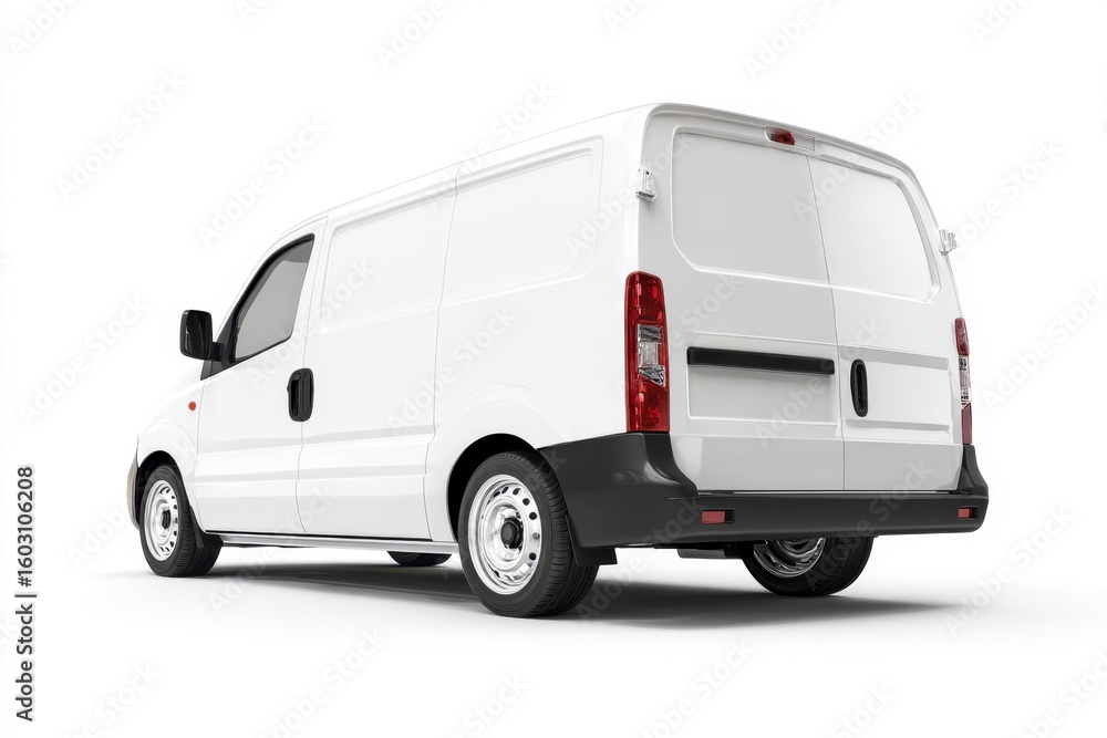 White Delivery Van Rear View on White Background White Delivery Van Rear View on White Background