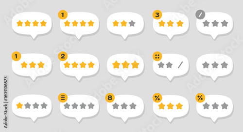 Collection of Star Rating Icons for Customer Feedback and Service Evaluation Representing Different Satisfaction Levels