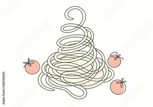 Spiral Zucchini Noodles with Tomatoes Simple Isolated Illustration