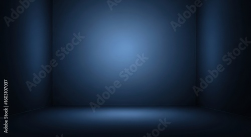 Dark Blue Studio Background with Spotlight and Shadows