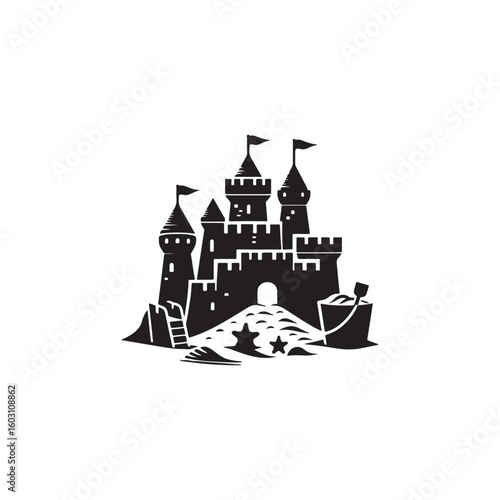black silhouette vector illustration of a sandcastle on the beach. black vector of sandcastle