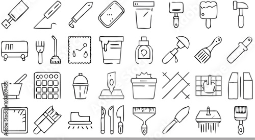 Tiling & Flooring Tools Icons – Hand-Drawn Construction Vector Set