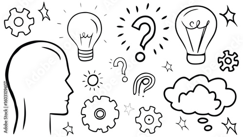Idea & Thinking Doodle Icons – Hand-Drawn Brainstorming Concept Set