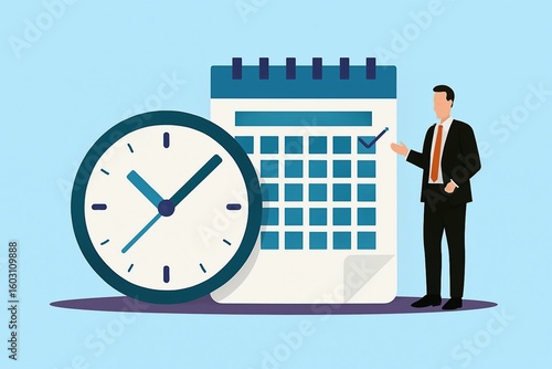 Wallpaper Mural Businessman marking a date on a calendar next to a large clock symbolizing time management and planning Torontodigital.ca