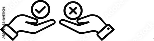 Acceptance and Rejection Hand Icons for Decision Making Business Choices and Selection Process with Positive and Negative Feedback