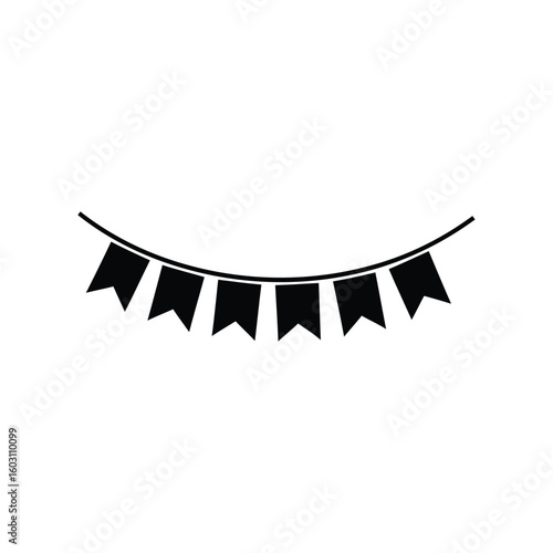 Simple hand drawn black bunting flags on a white background
