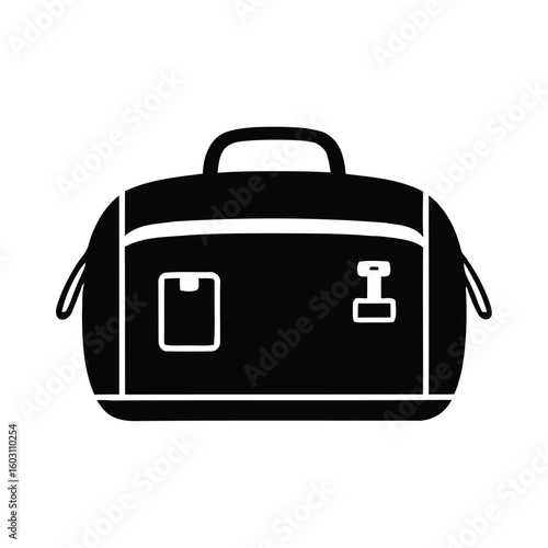 Black silhouette of a duffel bag with white accents