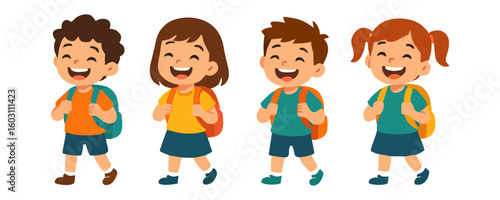 Cheerful kids happy boy girl joyful smiling child vector cartoon illustration design for template poster flyer background lifestyle family portrait school education childhood activity