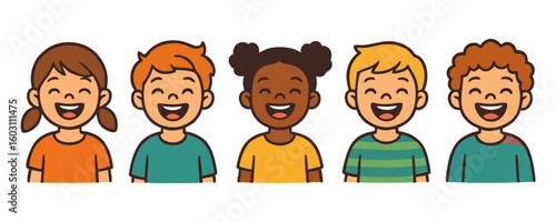 Smiling kids happy cheerful boy girl adorable child cartoon vector illustration design for template poster flyer background lifestyle family portrait childhood school learning activity