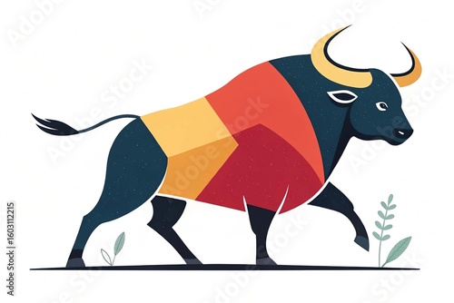 Minimalist flat vector auroch illustration simple stylized design bold colors clean aesthetic animal vector animal vector on white background