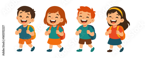 Cheerful kids happy boy girl adorable smiling child vector cartoon illustration design for template poster flyer background lifestyle family portrait childhood school education activity