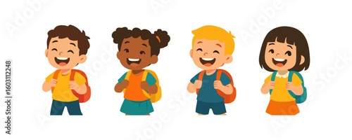 Smiling kids happy cheerful boy girl joyful child vector cartoon illustration design for template poster flyer background lifestyle family portrait school education childhood activity