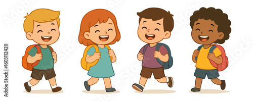 Kids happy expression cheerful boy girl joyful child vector cartoon illustration design for template poster flyer background lifestyle family portrait childhood school education activity