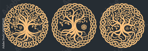 Celtic tree of life, tribal print, braided knots.