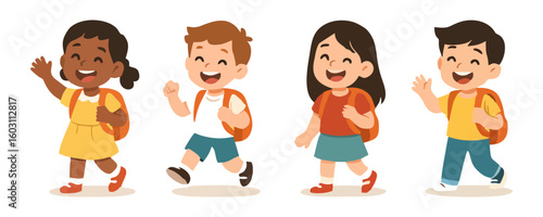 Smiling kids happy cheerful boy girl joyful child character vector cartoon illustration design for template poster flyer background lifestyle family childhood school learning event