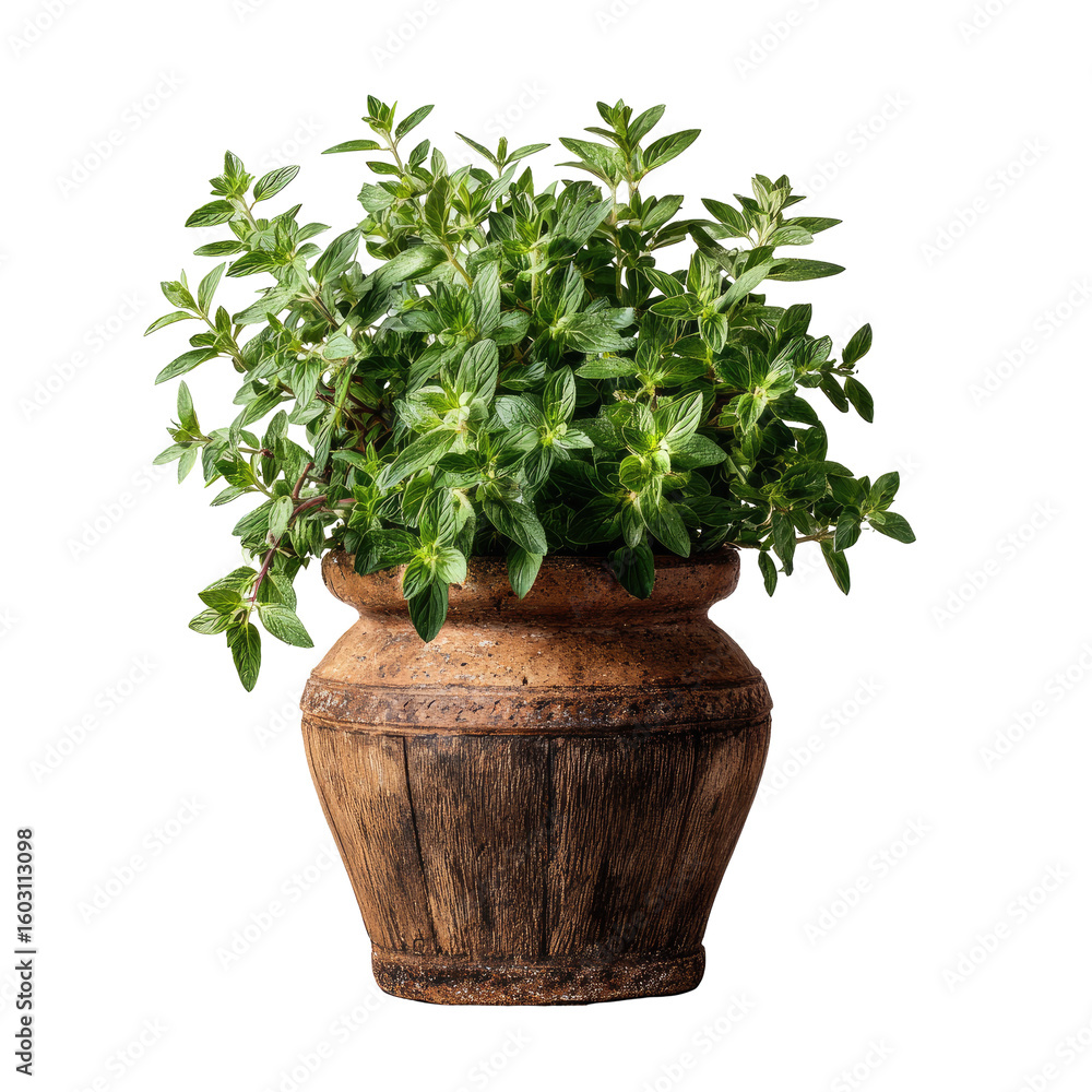 Fototapeta premium Fresh oregano in a rustic pot