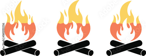 Campfire clip art vector illustration of burning fire and wood logs icon set