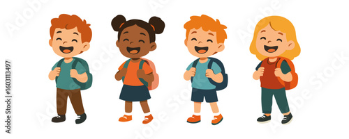 Kids happy expression cheerful boy girl joyful smiling child cartoon vector illustration design for template poster flyer background lifestyle family portrait childhood school concept