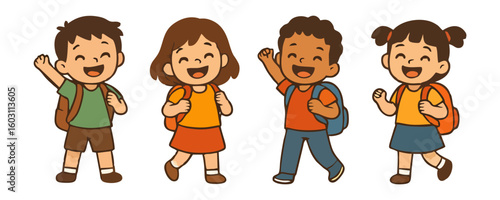 Cheerful kids happy boy girl joyful smiling child vector illustration cartoon design for template poster flyer background lifestyle family childhood portrait school learning activity
