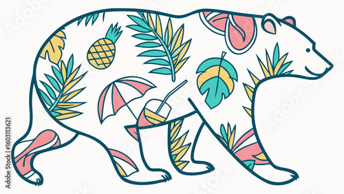 Delightful Grumpy Bear in a Tropical scene – Tropical Vibes vector illustration