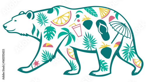 Delightful Grumpy Bear in a Tropical scene – Tropical Vibes vector illustration