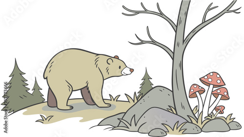 Playful Bashful Bear design with Whimsy Woods shades in a Fairy forest setting