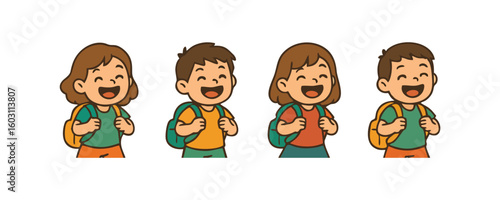 Kids happy expression cheerful boy girl adorable smiling child vector cartoon illustration design for template poster flyer background lifestyle family portrait school childhood concept