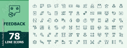 Feedback line icon set. Featuring survey, experience, satisfaction, testimonial, rating, comment, emotion and more. Minimalist icons collection. Editable vector illustration. Experience icon.
