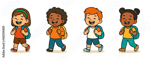 Cheerful kids happy boy girl adorable child vector cartoon illustration design for template poster flyer background lifestyle portrait family school education childhood activity