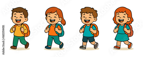 Smiling kids happy cheerful boy girl joyful child character vector cartoon illustration design for template poster flyer background lifestyle childhood family school education concept