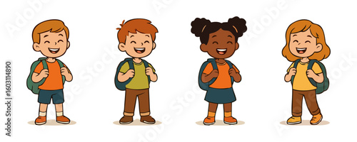 Happy kids cheerful boy girl adorable child character vector illustration design for template poster flyer background lifestyle school childhood family learning concept