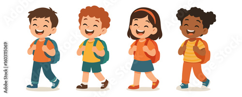 Smiling kids happy cheerful boy girl adorable child vector cartoon illustration design for template poster flyer background lifestyle portrait family childhood learning concept