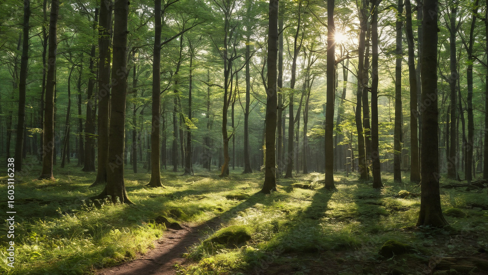 Obraz premium Forest clearing bathed in dappled light