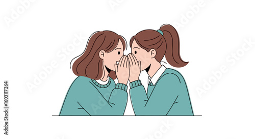 Whispering Secret: Two Girls Sharing Confidential Information