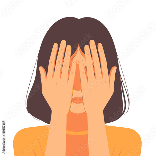 Woman Covering Face With Hands Illustration