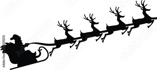 Santa Claus Riding Sleigh with Reindeers Silhouette – Christmas Vector Illustration
