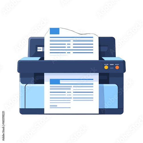 Flat Design Illustration Of A Printer Printing Document
