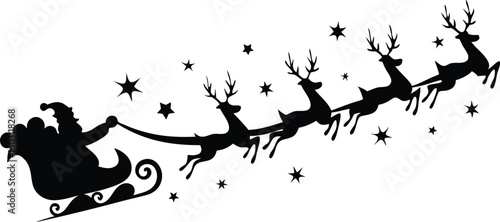 Santa Claus Riding Sleigh with Reindeers Silhouette – Christmas Vector Illustration
